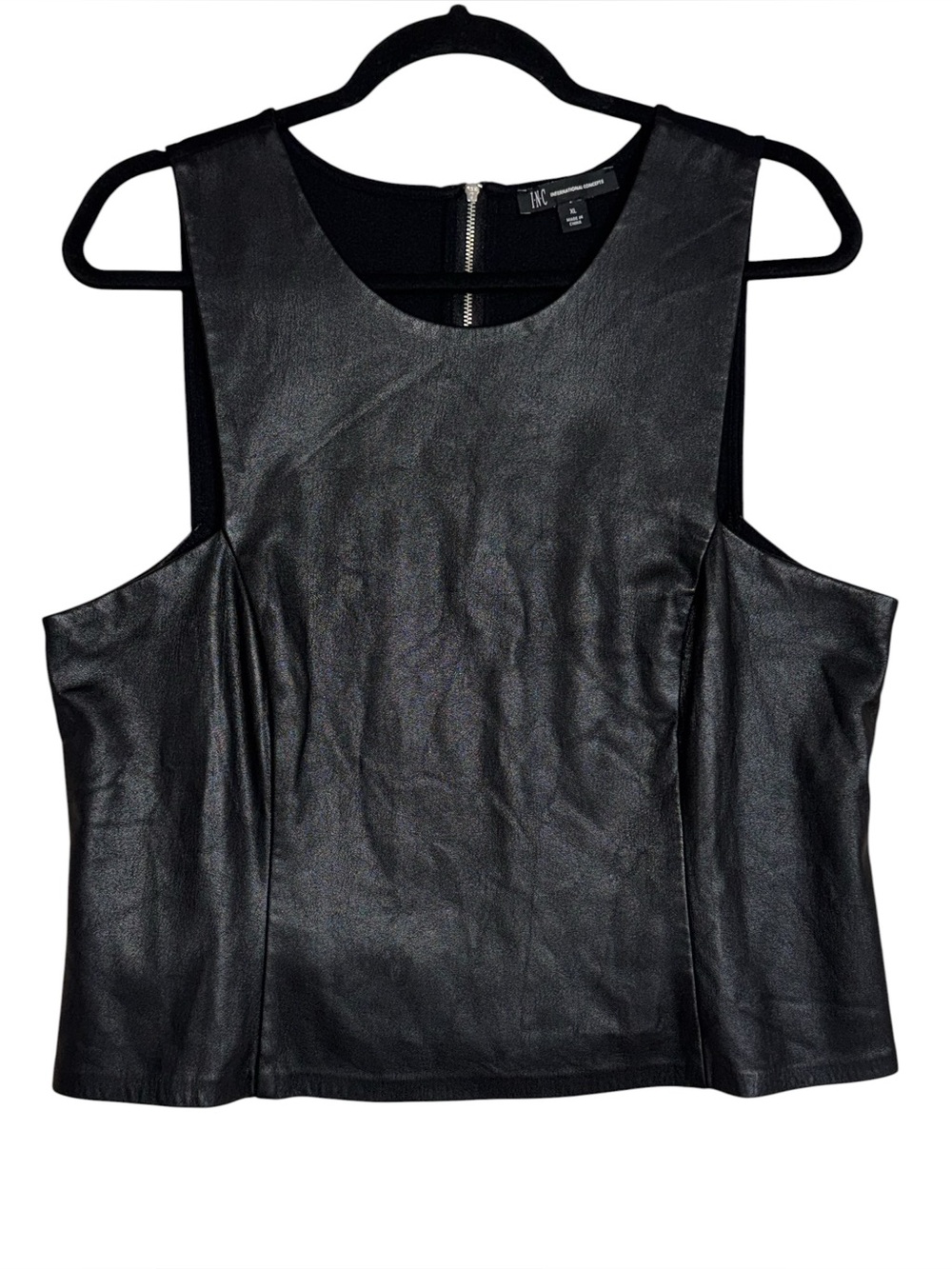 INC International Concepts Black Faux Leather Sleeveless Top Women’s Size XL